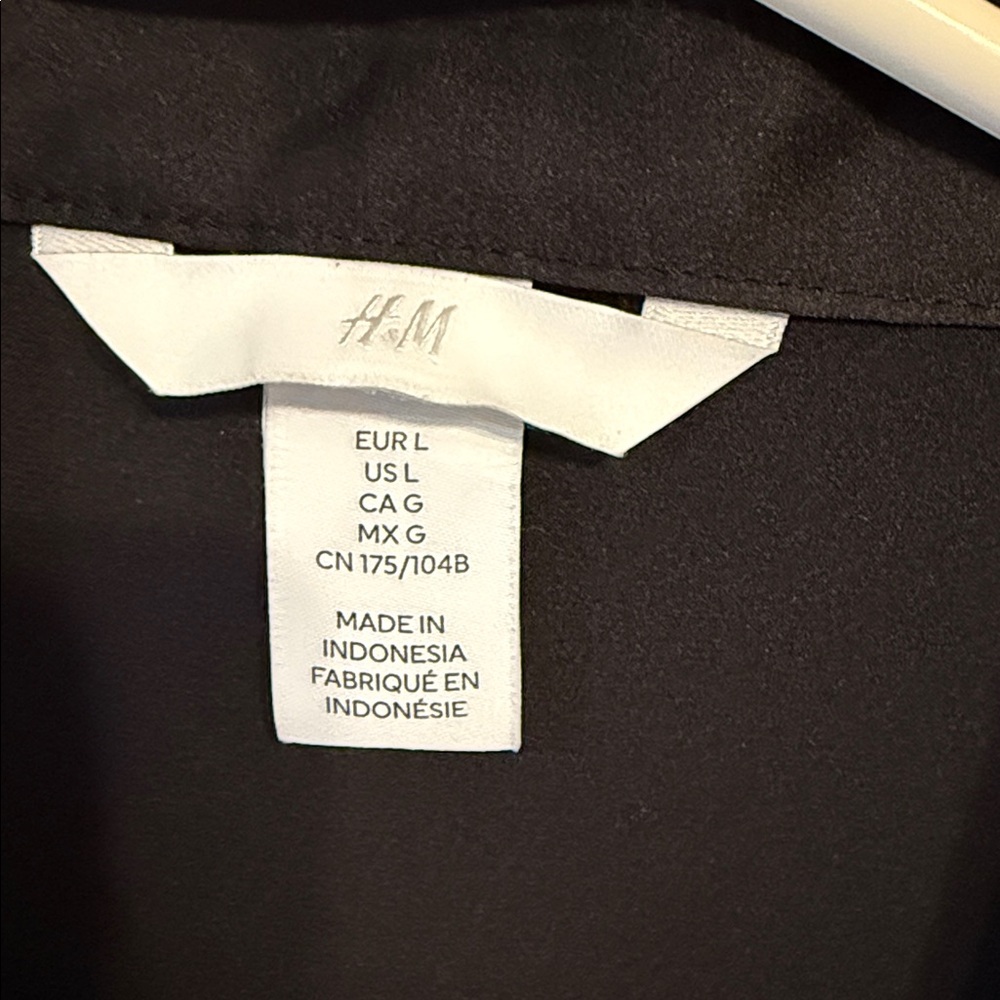 H&M Black Long Sleeve Satin Shirt, Large - Picture 2 of 3